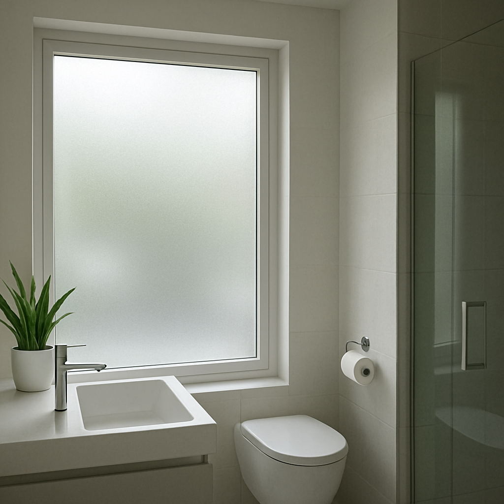 Frosted window film in a modern bathroom