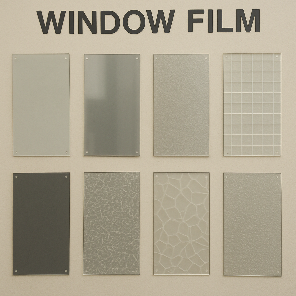 Various window film samples on display