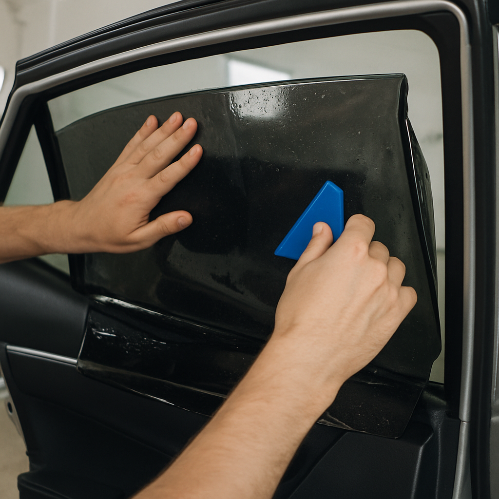 Window tinting process close-up