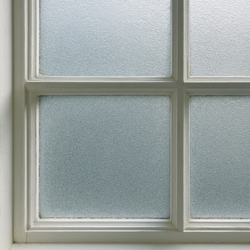 Close-up of frosted window film on bathroom window