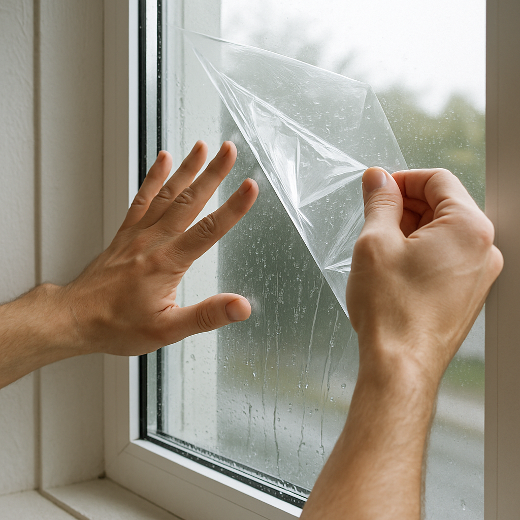 Close-up of window film application