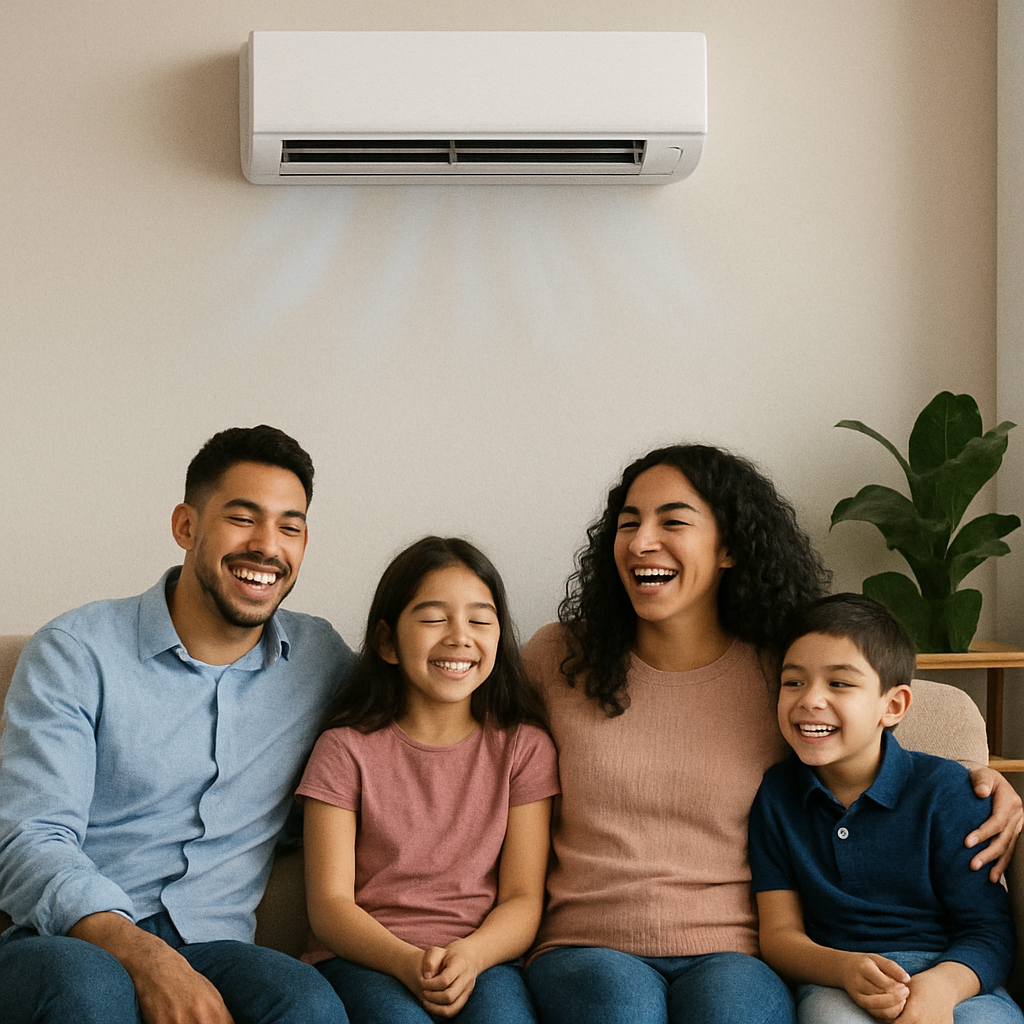 Family enjoying a cool indoor environment