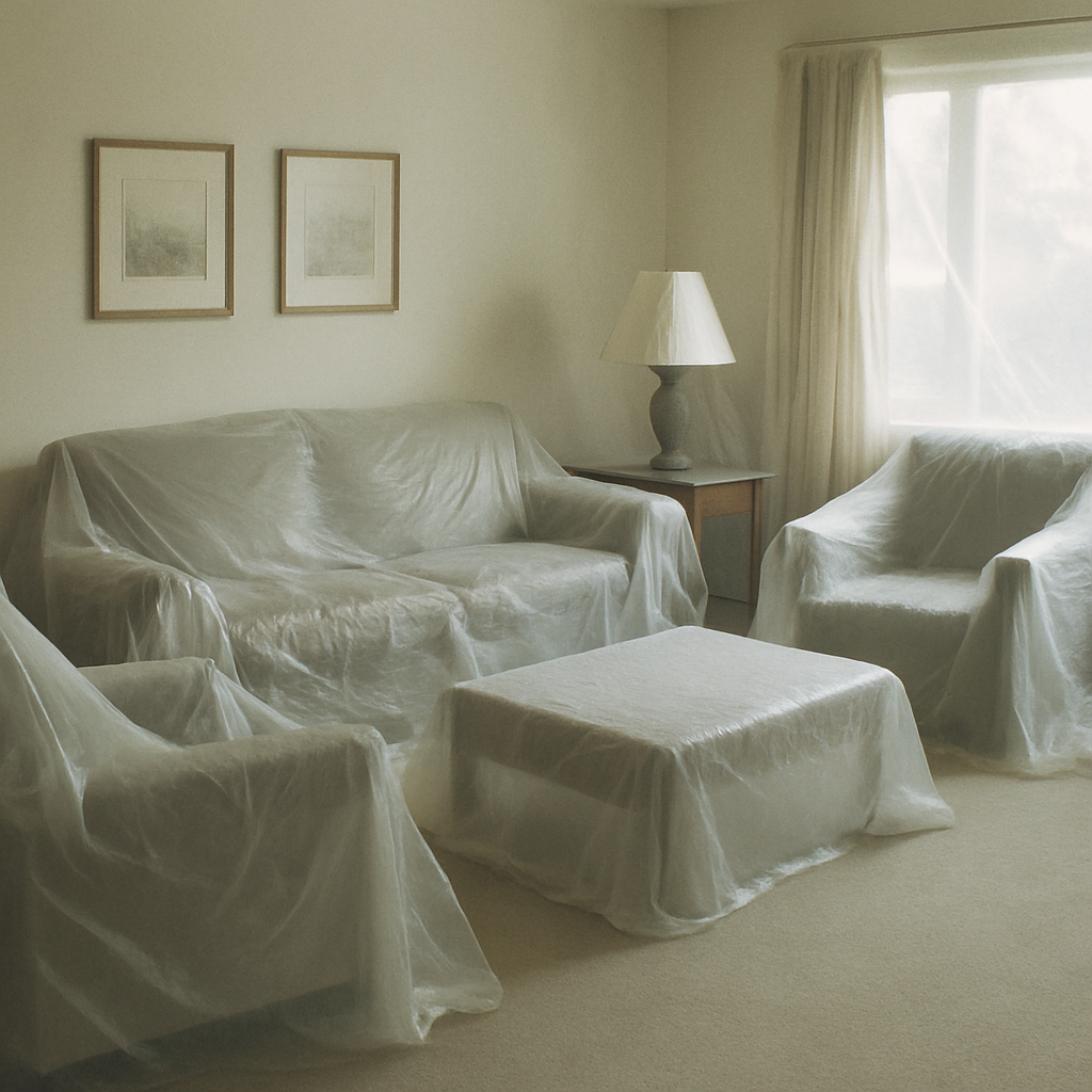 Living room with protected furniture