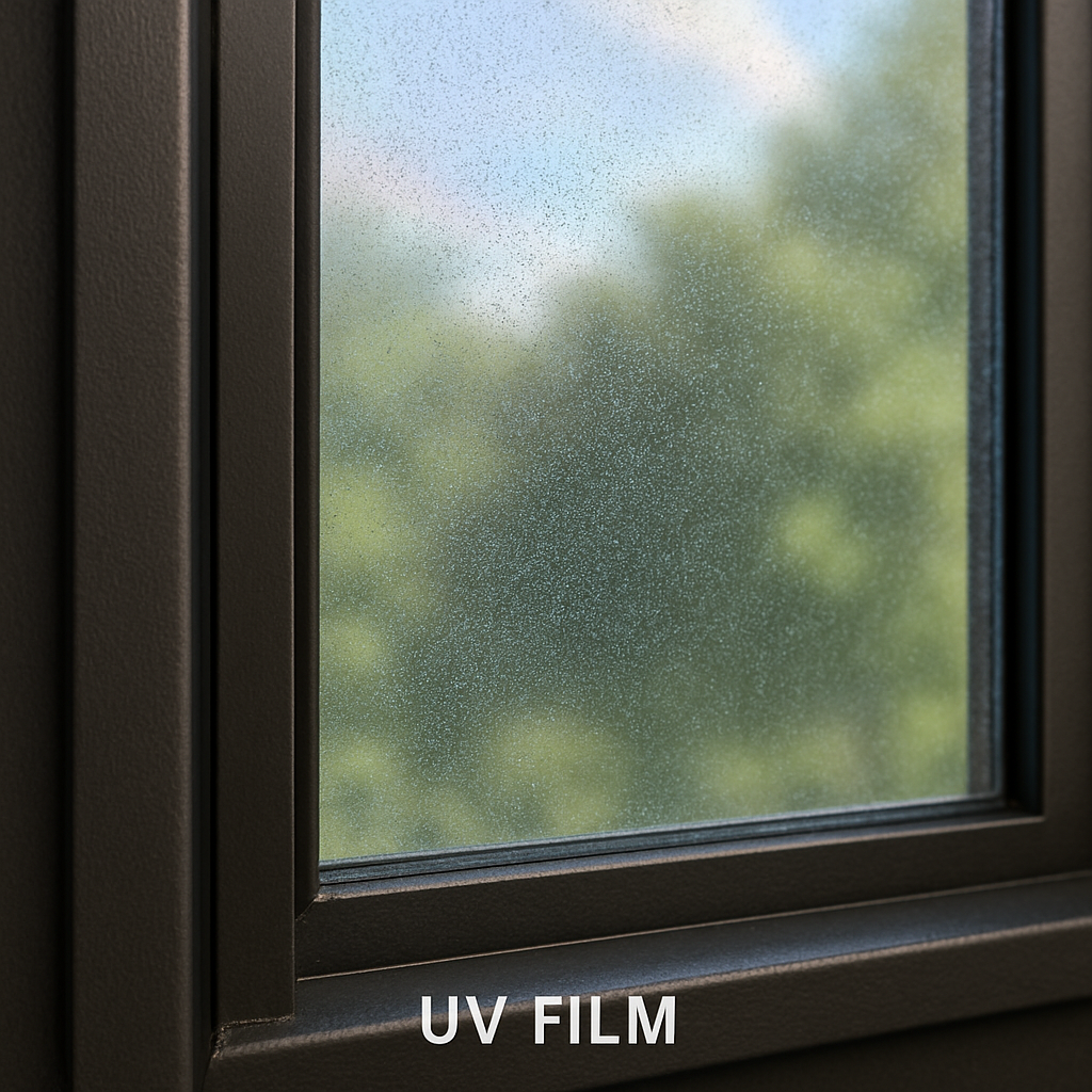 Close-up of a window with UV film applied