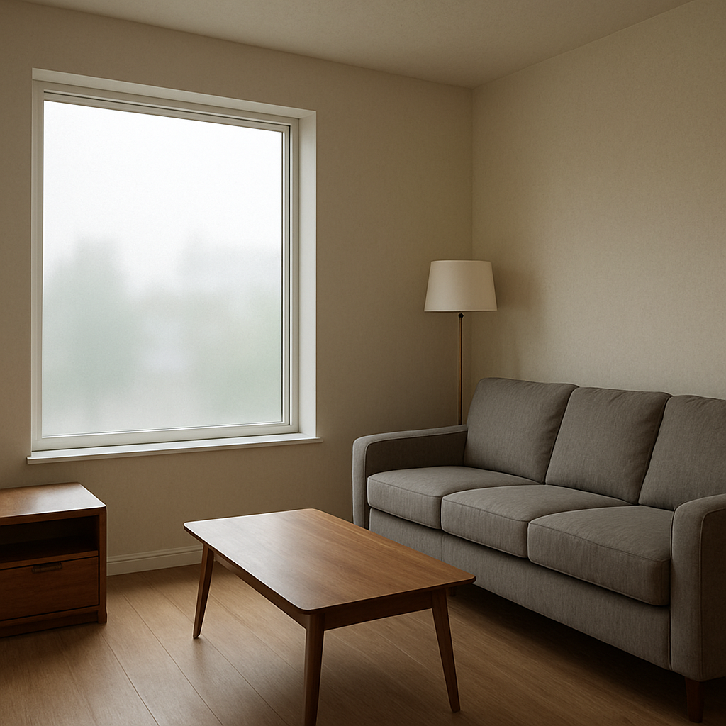 Room with reduced glare due to window film