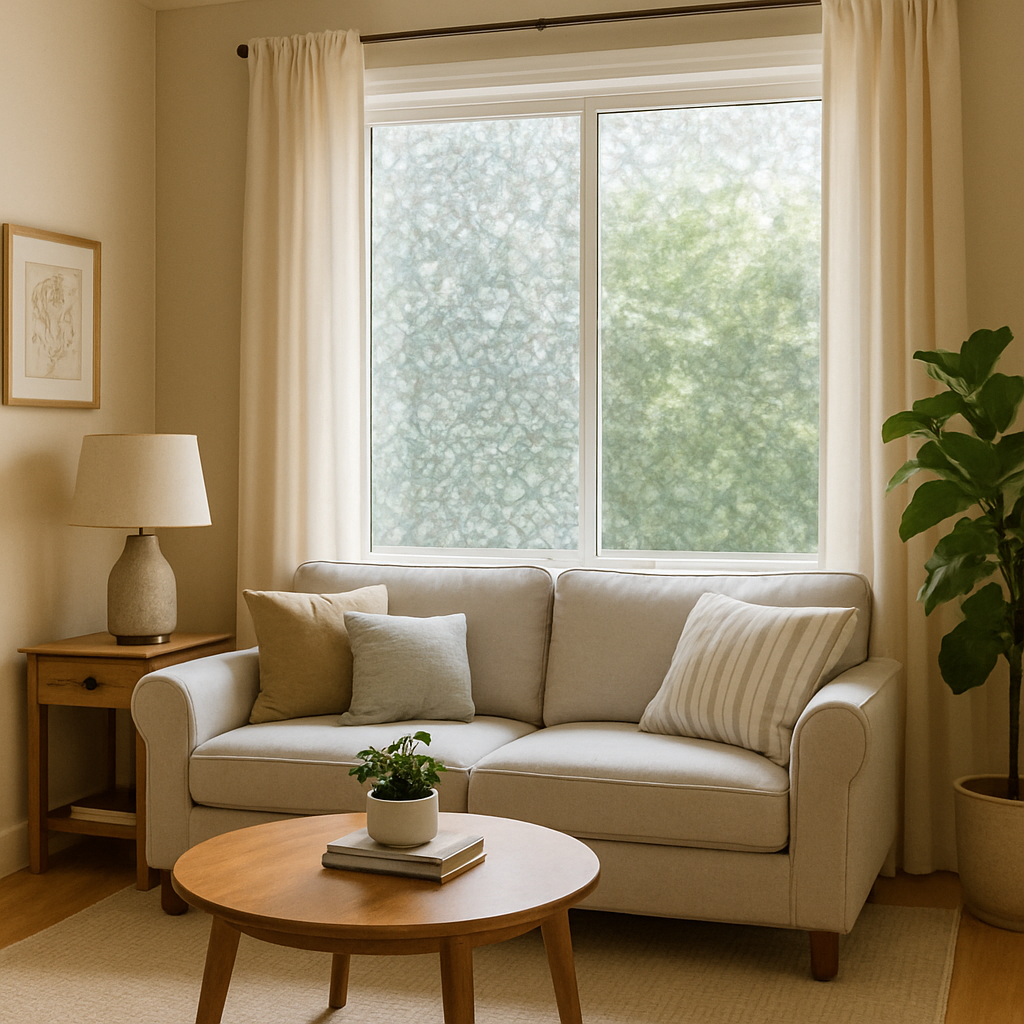Comfortable living room with window film